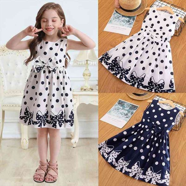 

summer sleeveless sundress baby girl dress girls bow polka dot printed princess children clothing kids birthday party prom ball gown, Red;yellow