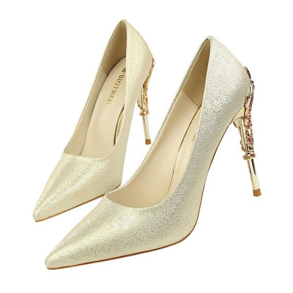 

dress shoes bigtree women pumps silk scrub wedding gold bridal metal openwork 10cm thin high-heeled suede pointed women's, Black