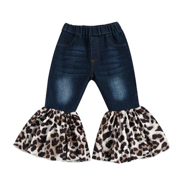 

2-7y fashion toddler baby girls flare pants leopard print boot cut denim long trousers fall bottoms, Blue