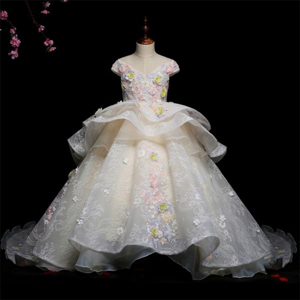 Kinder Pageant Abendkleider Spitze Blumenkleid Mädchen Kleid Hochzeiten Geburtstag Party Robe Für Mädchen Erstkommunion Kleider 210317