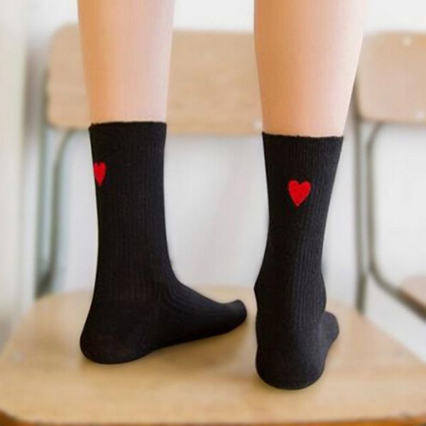 

sports socks 1 pair embroidery white short cute women heart shaped patterned female, Black