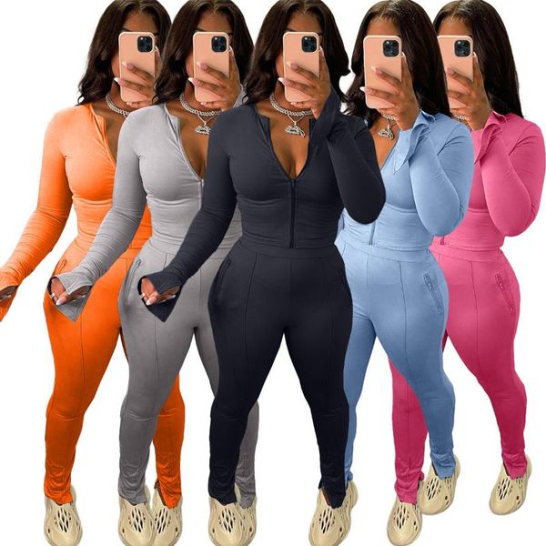 

women's two piece pants women sporty set autumn casual solid long sleeve zippers hooded jacket flare swaetpants suit fitness joggers tr, White