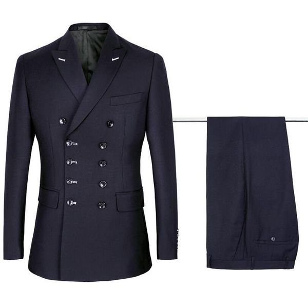 

men's suits & blazers blazer 2-piece set spring double breasted dark blue professional business leisure suit wedding bridegroom's, White;black