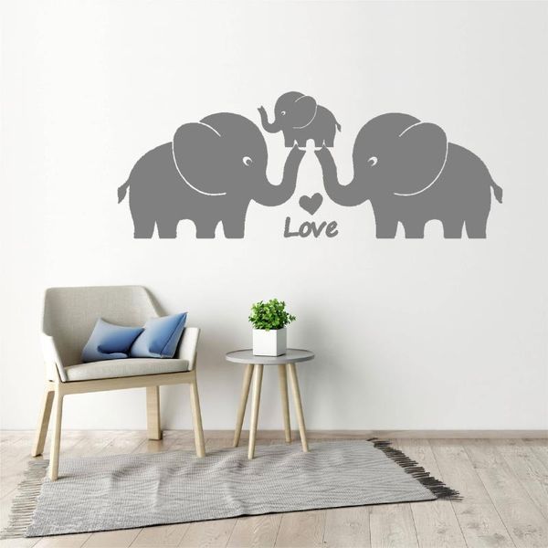 Adesivi murali Famiglia Elefanti Amore Cuore Adesivo murale per soggiorno Simpatici animali Decorazione domestica DW21527