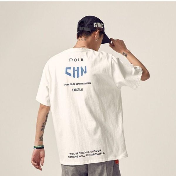 

men's t-shirts 100% cotton japanese simple logo hong kong style short sleeve t - shirt summer loose streetwear, White;black