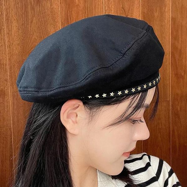 

beanies brimless baret with stars pu leather lolita beret hat for women fall winter french designer british painter octagonal hats