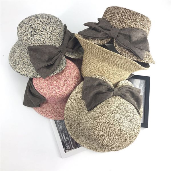 

parent child straw hat mother daughter beach winter folding sunshade tourism beach big eaves vacation girl grass hat, Blue;gray