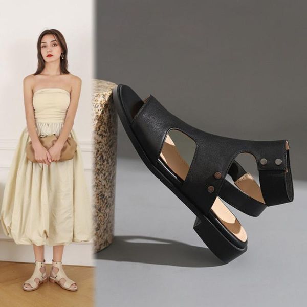 

sandals jouir talons brand design real leather low heels summer cow oepn toe non-slip gldiator, Black