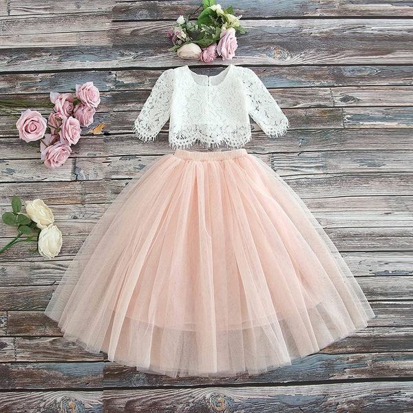

clothing sets wholesale spring summer set for girls half sleeve lace champagne pink long skirt kids clothes 0-10t e17121 jai6, White