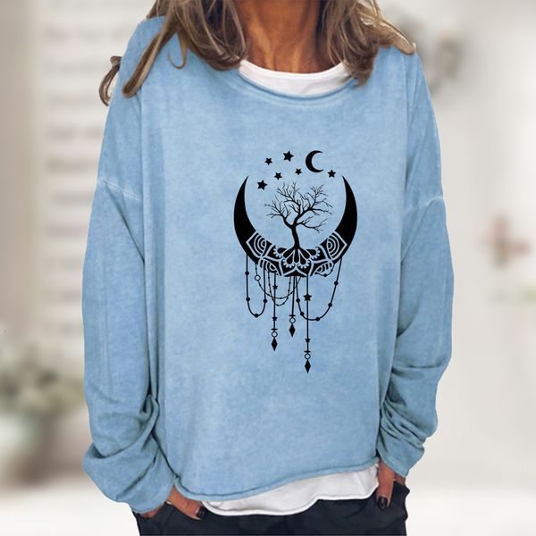 

casual fashion women's clothing 2021 autumn winter moon theme printed round neck long sleeve sweater, Black