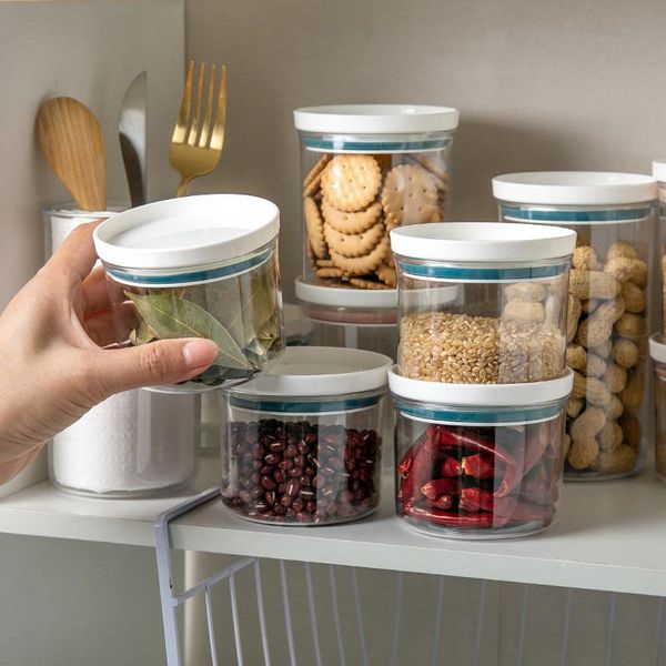 

4pcs round kitchen storage organizer box jar container set vacuum transparent airtight pasta sugar rice coffee oat loose