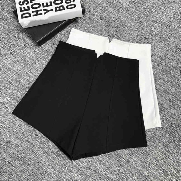 

women's shorts korean high waist women autumn winter streetwear wide leg a-line casual zipper black white femme lawx, White;black