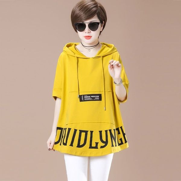 

women's hoodies & sweatshirts summer short-sleeved cotton plus size hooded t-shirt printed loose thin fashion hgl6, Black