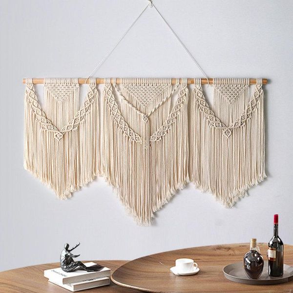 

tapestries large macrame boho wall hanging tapestry with wooden stick 3 in 1 hand woven tassel bohemia wedding sofa bedroom decor