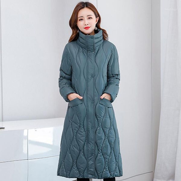 

women's down & parkas winter vintage jacket women fashion stand collar solid long casual loose cotton coat female overcoat pockets, Black