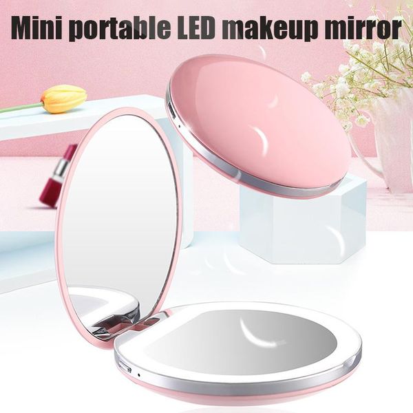 

compact mirrors mini makeup mirror with led light handheld illuminated folding round for home travel fa