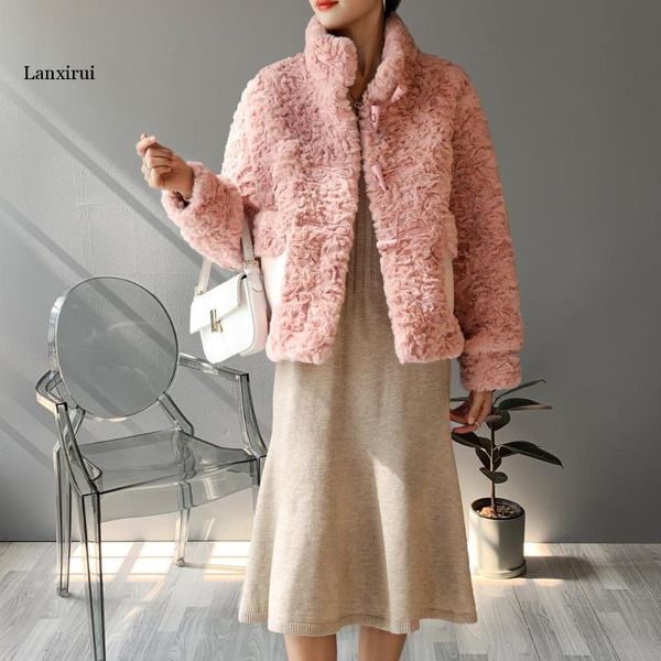 

women's jackets western style thickened lady lambswool one piece of fur high street winter mid-length coat clothing, Black;brown