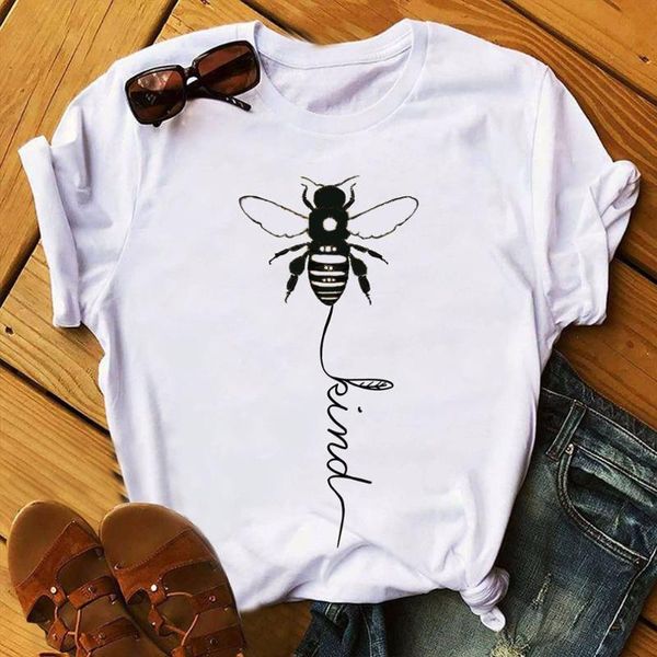 

women's t-shirt bee kind tshirt women graphic punk christmas shirt 2021 japanese casual letter o-neck tees aesthetic 90s pink, White