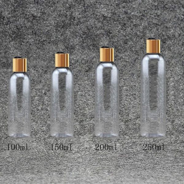 

storage bottles & jars 40pcs 100/150/200/250ml gold disc cap clear bottle empty plastic pet lotion travel size for shampoo
