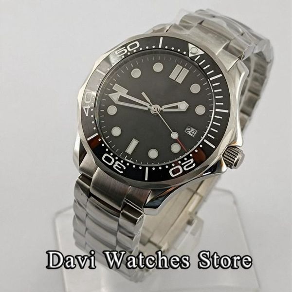

wristwatches 41mm sterile silver men's watches black dial sapphire glass ceramic bezel nh36a automatic mechanical movement wristwatch, Slivery;brown