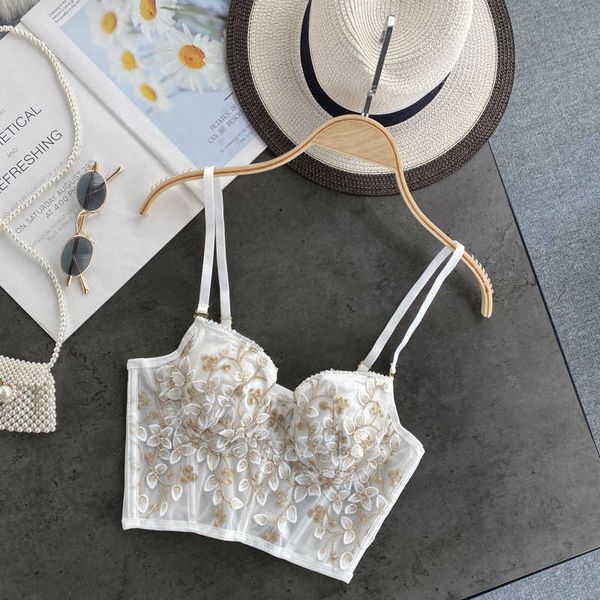 

dancing halter vest women's wear ins embroidery underwear fashion wear sleeveless bustier crop clothing p894 210625, White