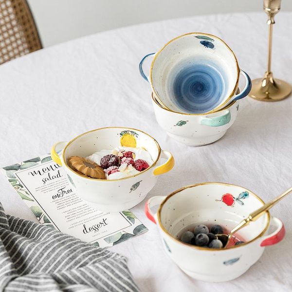 

japanese style ceramic bowl retro watchband handle 6-inch household rice soup dessert small bowls