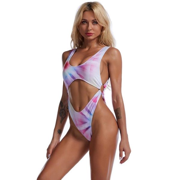 

one-piece suits 2021 swimsuit women's triangle piece stitching solid color printing