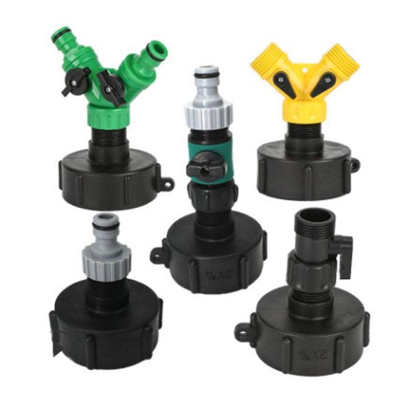 

60mm thread with 1/2" 3/4" y shaped quick valved connector ibc tank adapter tap replacement valve fitting watering equipments