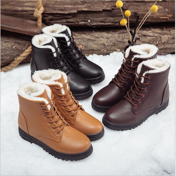 

boots winter snow warm plush cotton shoes female students short boot waterproof large women's shoe, Black