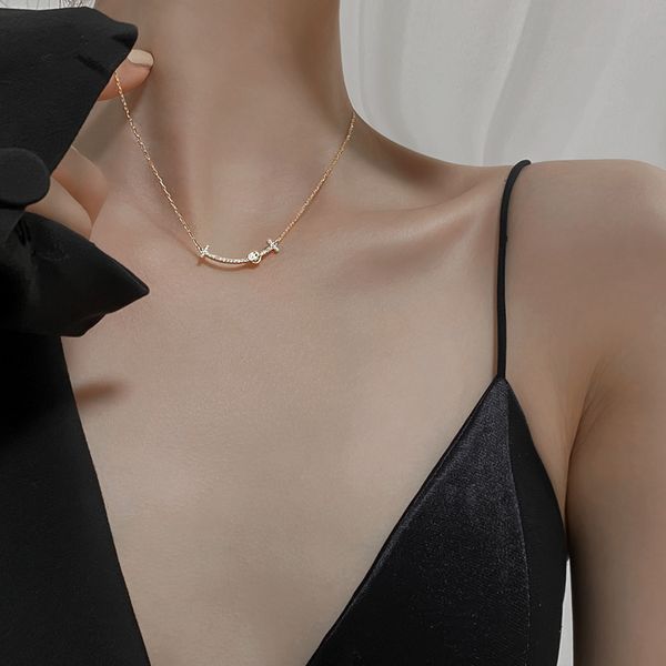 

smile necklace female niche contracted collarbone chain new design feeling necklace, Silver