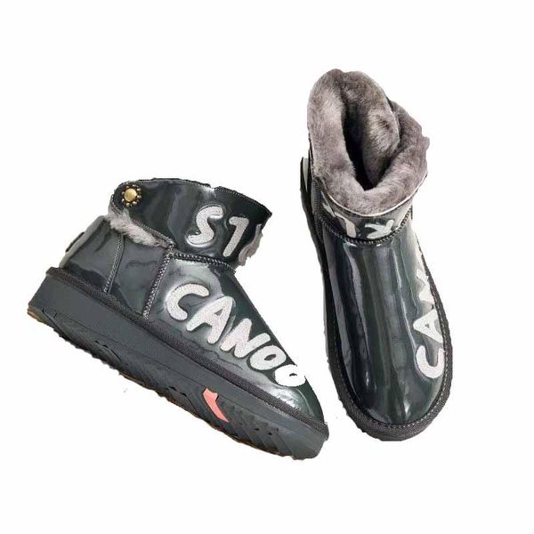 

boots winter ladies snow fur one short tube letter waterproof upper fashion, Black