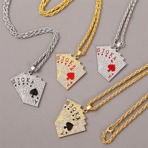 

pendant necklaces hip hop jewelry women men statement enamel playing cards pendants fashion gold silver color necklace