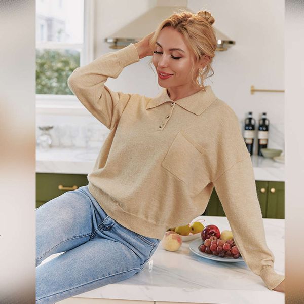 

solid color pocket sweater autumn and winter casual polo, White;black