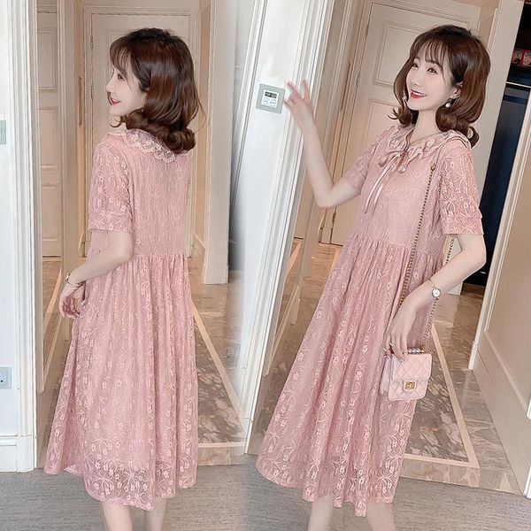 

maternity dresses 3921# clothes summer short sleeve lace patchwork loose stylish dress for pregnant women mom, White