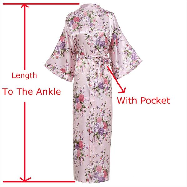

bridal bridesmaid wedding robes womens sleepwears summer long nightgown satin kimono bath gown print floral home dress large size 3xl, Black;red