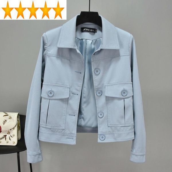 

women's leather & faux black fashion pu jacket short 2021 spring autumn abrigo mujer pph451