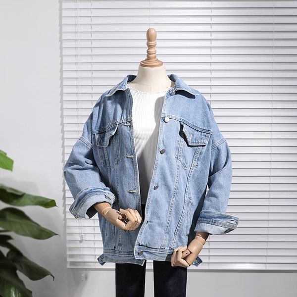 

women's jackets mid-length black denim jacket korean loose vintage casual single-breasted jeans oversized women spring female basic coa, Black;brown