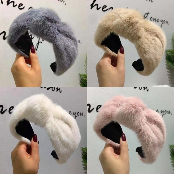 

pure color lady hair band women autumn winter handmade knotted rex rabbit hairs headband fashion accessories 4txa j2, Silver