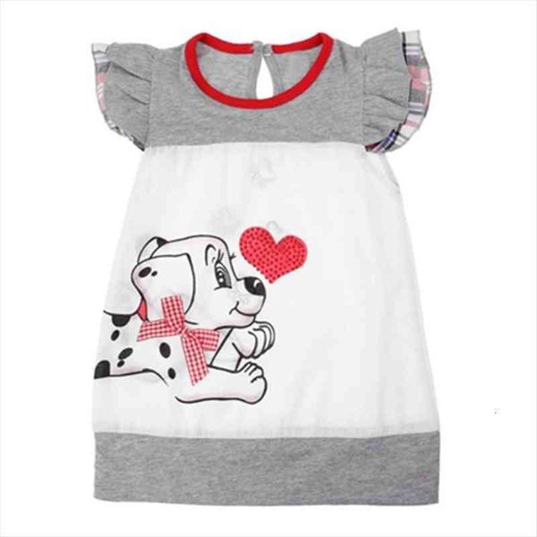 

baby girls summer cute lovely girl dresses bowknot cartoon dog print o-neck fly sleeve casual for children, Red;yellow