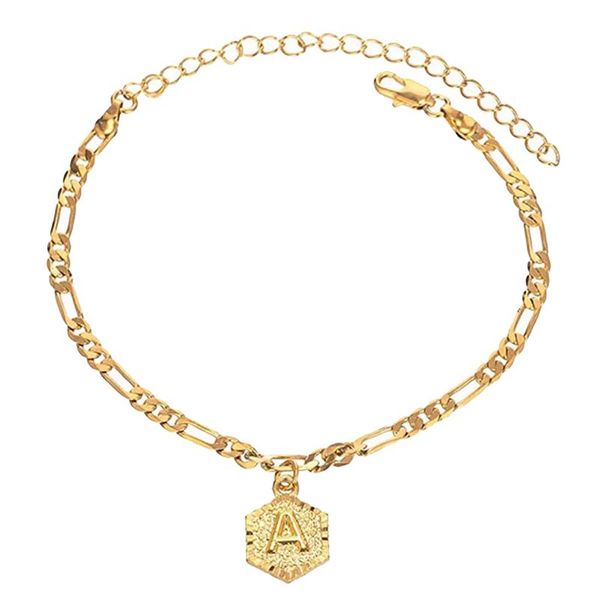 

anklets 26 initial figaro chain anklet a-z letter hexagon coin charm summer fashion men and women boho jewelry gift, Red;blue