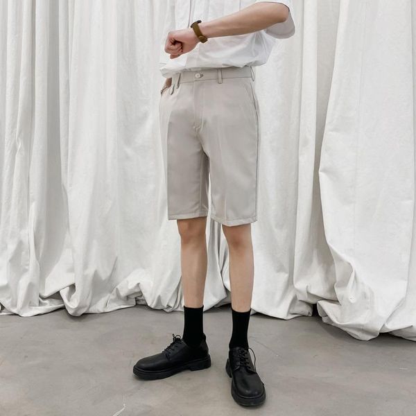 

summer korean shorts men's slim fashion solid color business casual men streetwear wild straight dress mens, White;black