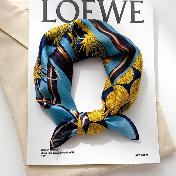 

scarves fashion 100% silk square scarf for women 53cm neck hair tie band bag warp soft neckerchief headscarf female fj552, Blue;gray