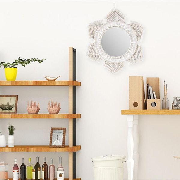 

mirrors e8bd macrame fringe woven wall mirror boho hanging round art decor makeup for apartment living room bedroom