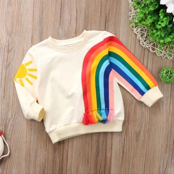

fashion baby girl kid rainbow t shirt clothes blouse sweater sweatshirt, White