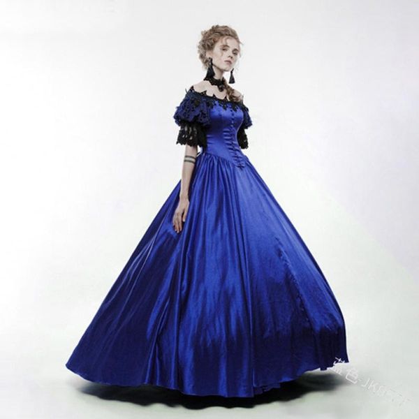 

casual dresses halloween party women dress medieval off shoulder lace patchwork ball gown maxi up cosplay carnival, Black;gray