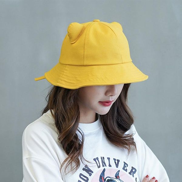 

wide brim hats cute cat ear bucket hat with tail summer sun for girls children cotton dome women panama outdoor travel bob fishing, Blue;gray