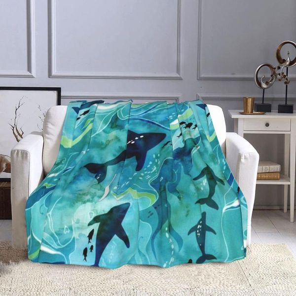 

blankets teeming ocean pattern lightweight blanket for home decor, bed, sofa, black, 50"x40"