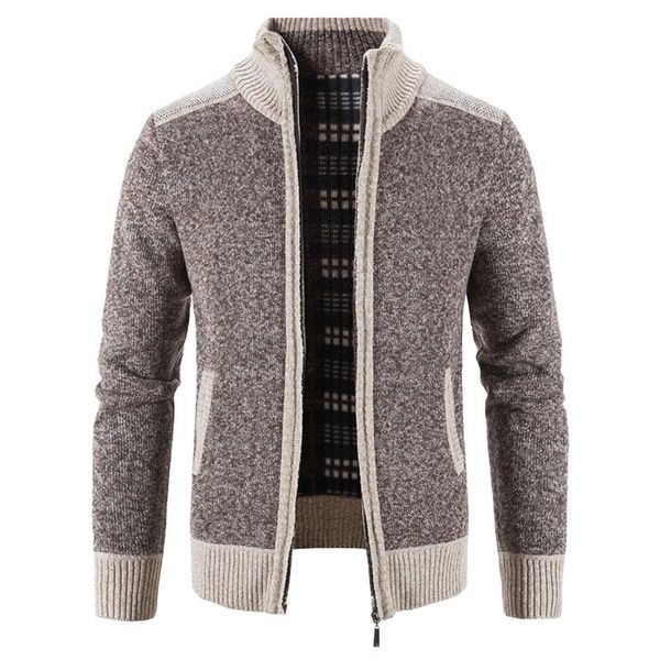 

men's jackets knitted sweater coat long sleeve block stand collar warm causal male cardigan jacket clothing plus size #40, Black;brown