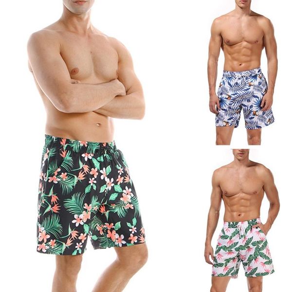 

men quick dry summer swim trunks coconut tropical leaves board shorts swimwear drawstring beach trousers with pockets two-piece suits