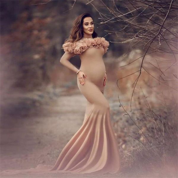 

2022 mermaid prom dresses for pregnant women floral off the shoulder maternity robes p shoot elegant evening gowns, Black